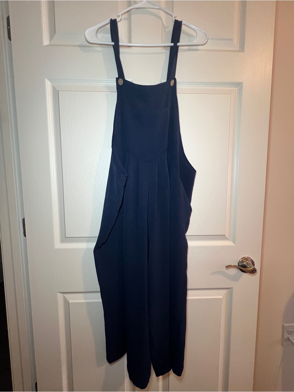 Classic Navy Button-Shoulder Wide-Leg Jumpsuit